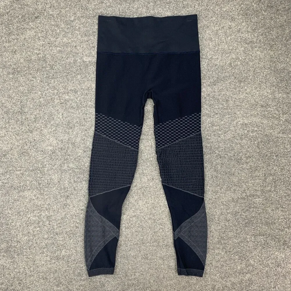 Spanx Leggings Womens L Large Black Blue Panel Seamless Moto High Rise Stretch